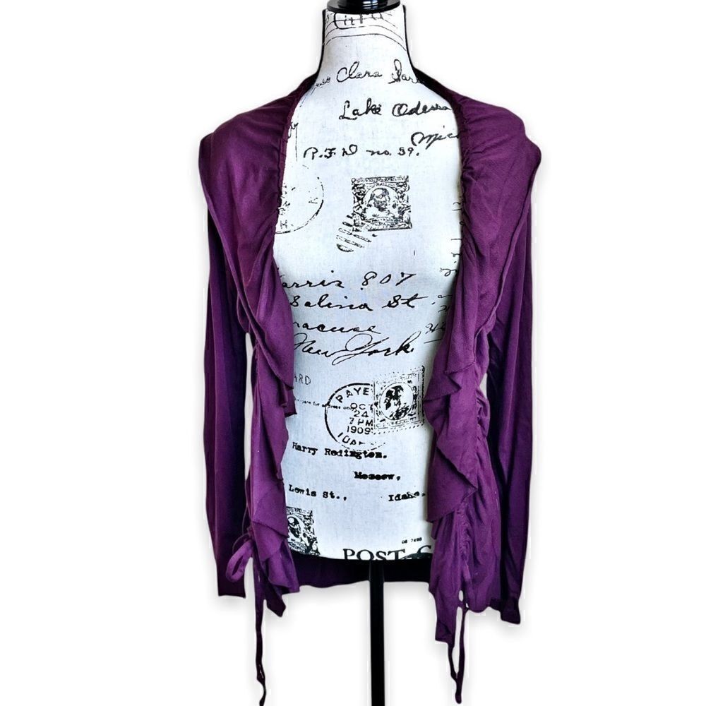 LA made Burgundy/ Plum Colored Duster Cardigan with Ruffles Size S